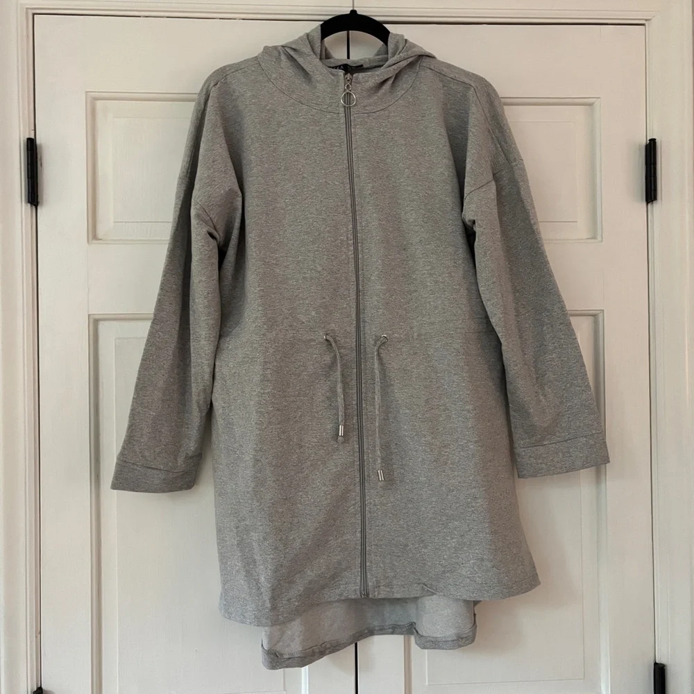 Refka Women's Casual Gray Utility Jacket Full Zip‎ Hooded Sweatshirt Size US 10